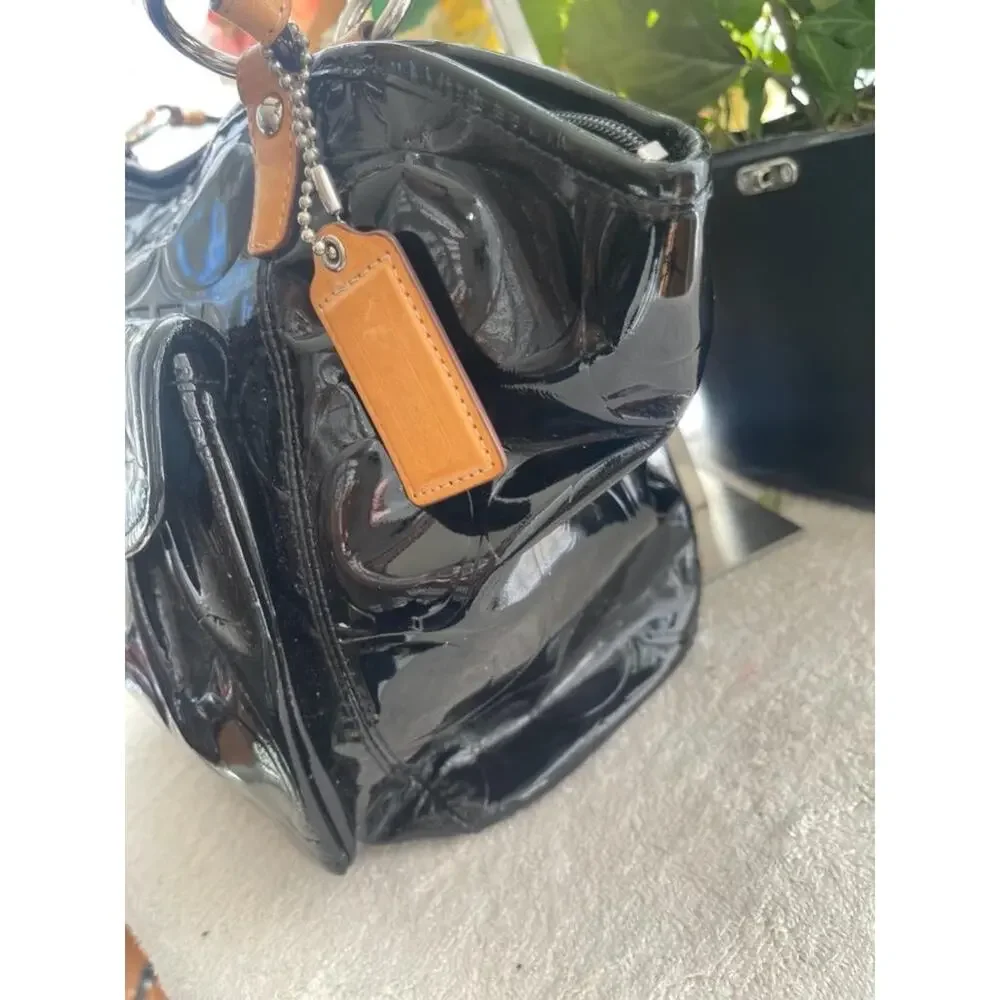 COACH black Embossed Patent Leather Tote Bag F14663 PU220